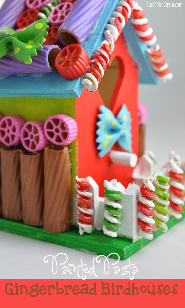 Painted Pasta Gingerbread Birdhouse Holiday Craft Idea