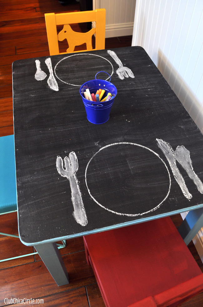 Americana Chalky Finish and Chalkboard Paint Play Table DIY copy