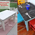 DIY chalkboard play table before and after