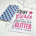 Glitter Tween craft with stencil and personalized iPhone case