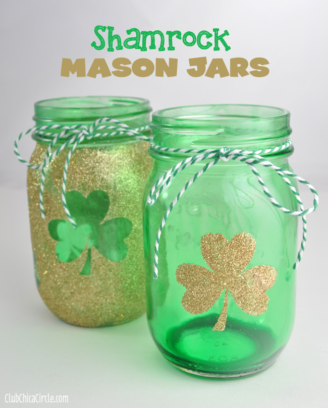Shamrock gold and green tinted mason jars for St. Patty’s Day