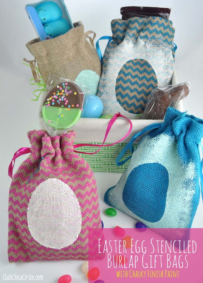 Americana Decor Chalky Finish Easter Stenciled Treat bags