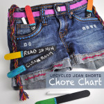 Denim Jean Shorts Upcycled into Chore Chart for Tweens