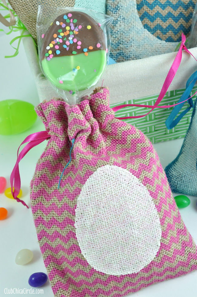 Egg Stenciled treat bags with chalky finish