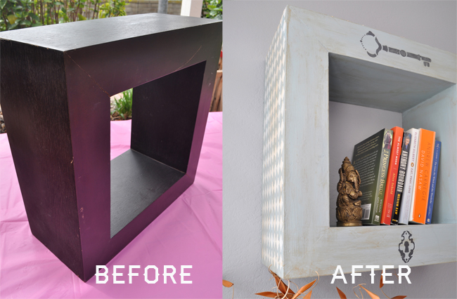 Hanging bookshelf Upcycle DIY before and after @clubchicacircle