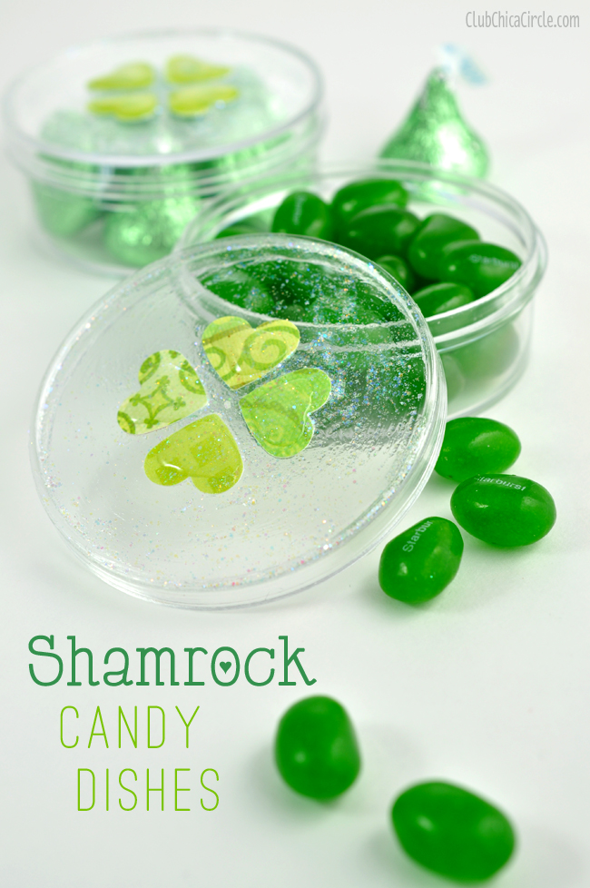 Shamrock candy dish paper and mod podge craft