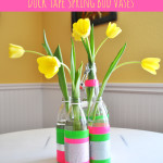 Duck Tape recycled bottles bud vases craft idea for Spring