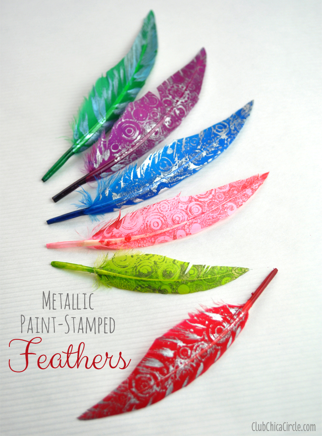 Metallic Paint Stamped Feathers Easy Craft Idea