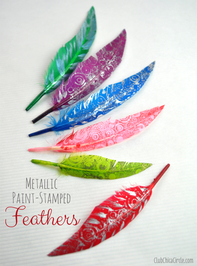 Metallic Paint Stamped Feather Headbands DIY Club Chica Circle