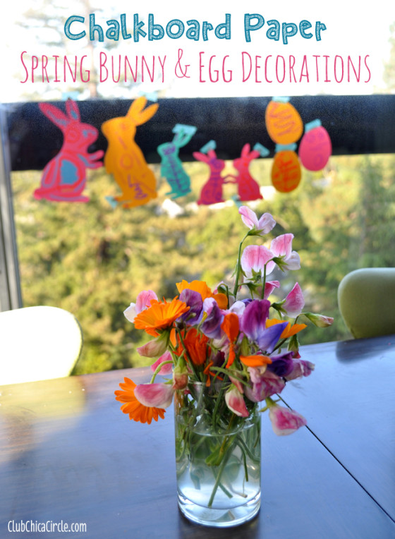Chalkboard Paper Spring Bunnies & Egg Window Decorations | Club Chica ...