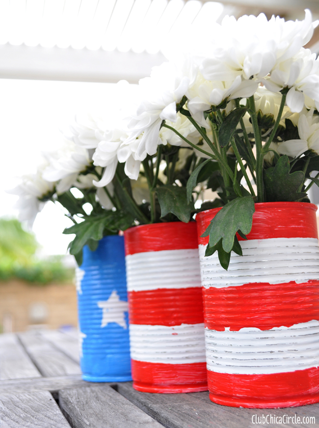 American Flag upcycled cans craft idea