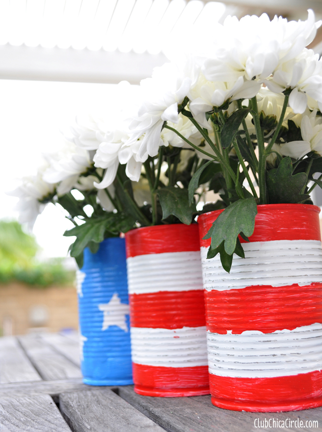 patriotic upcycled can flower pots centerpiece