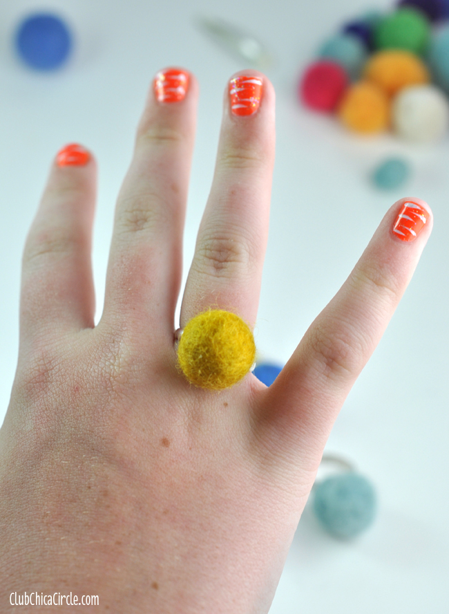 Homemade felt ball ring