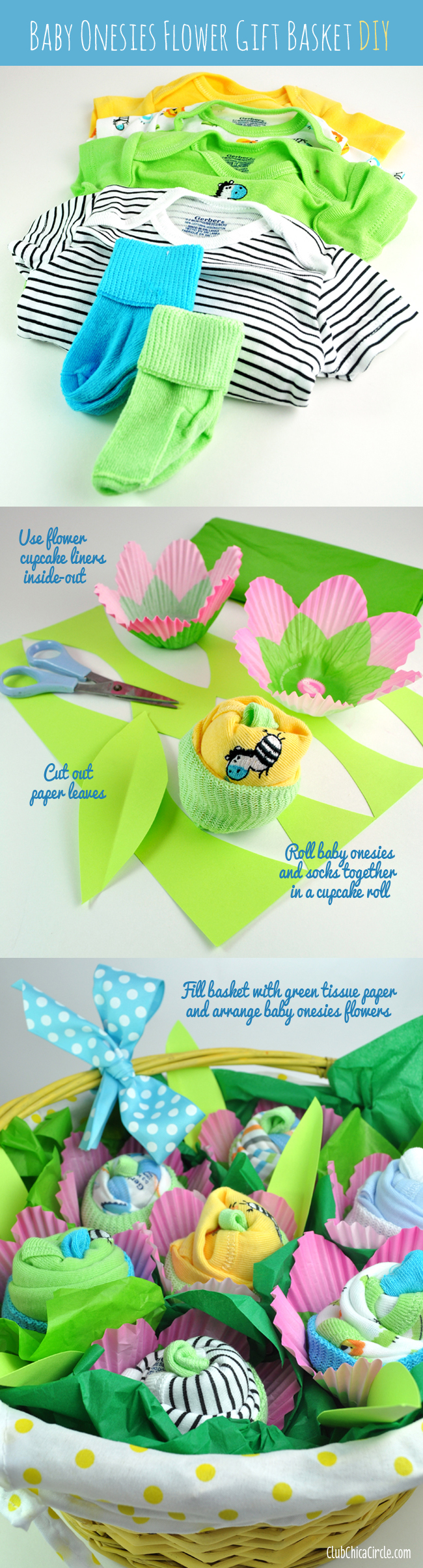 baby onesies for flower basket gift easy tutorial