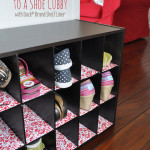 Shoe shelf lined with decorative flair from #DuckShelfLiner