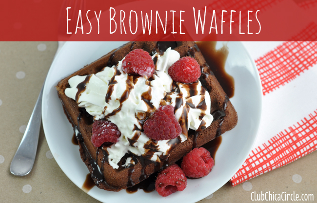 Brownie waffle with raspberries and whipped cream