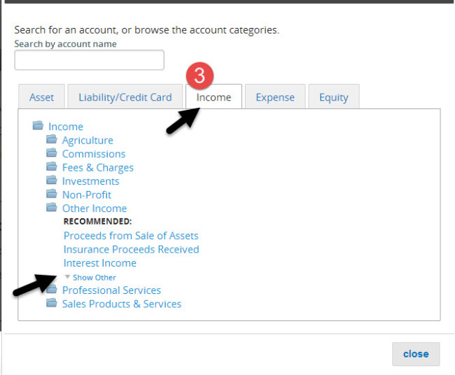 Step 3 - Select an Income Account to Customize