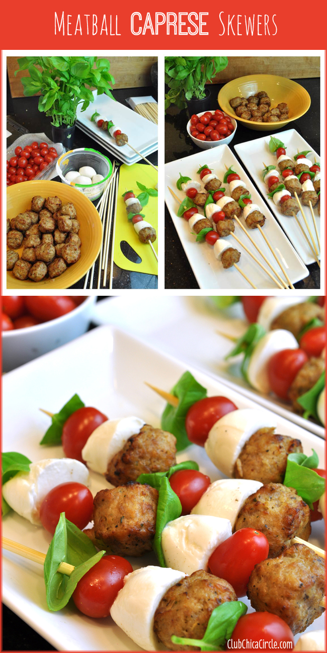 Easy Italian Meatball Caprese Skewers for a party