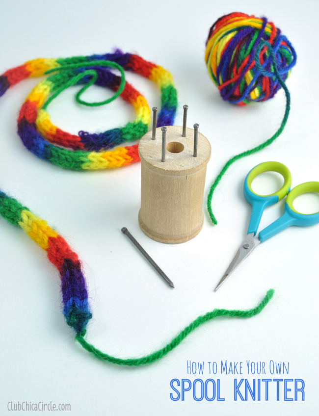 Spool knitting easy DIY with wood spool and nails