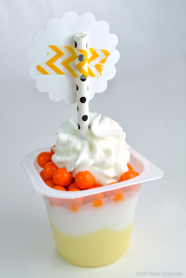 candy corn inspired dessert with printable flags