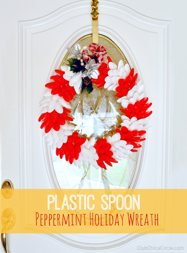 Homemade Holiday Wreath Craft with Foam Circle and Plastic Spoons