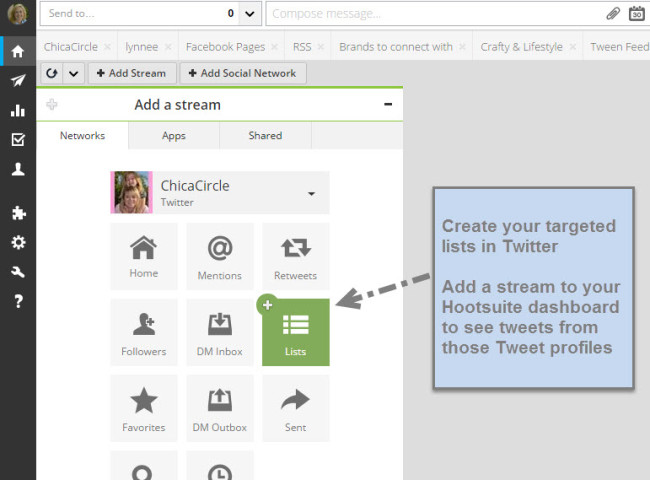 Promote your tribe- Add list streams in Hootsuite
