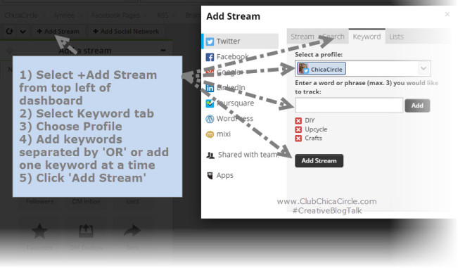 Using Keywords in Hootsuite streams- #CreativeBlogTalk