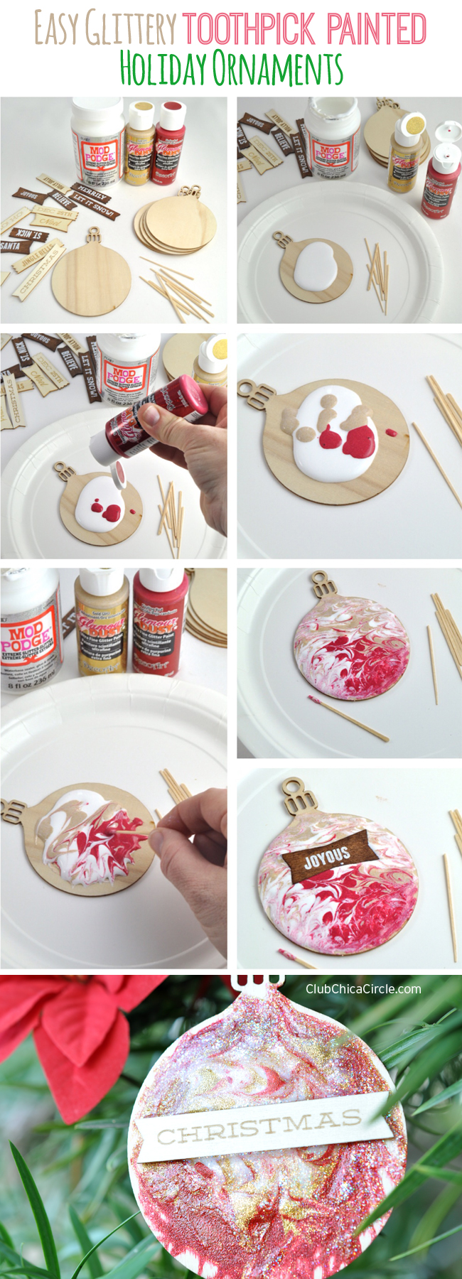Easy Glittery Toothpick Painted Holiday Ornaments DIY