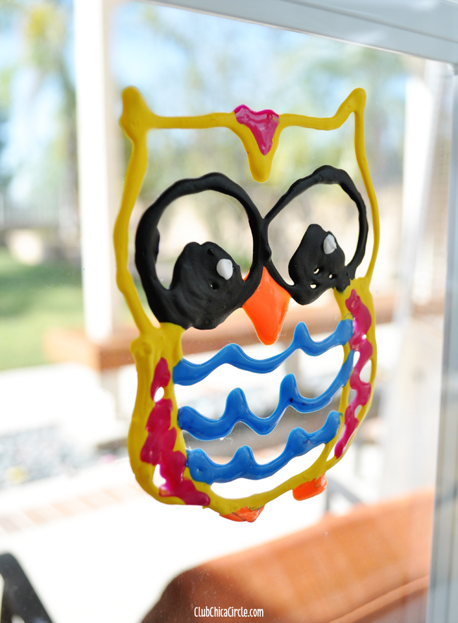Homemade Owl Puffy Paint Window Clings