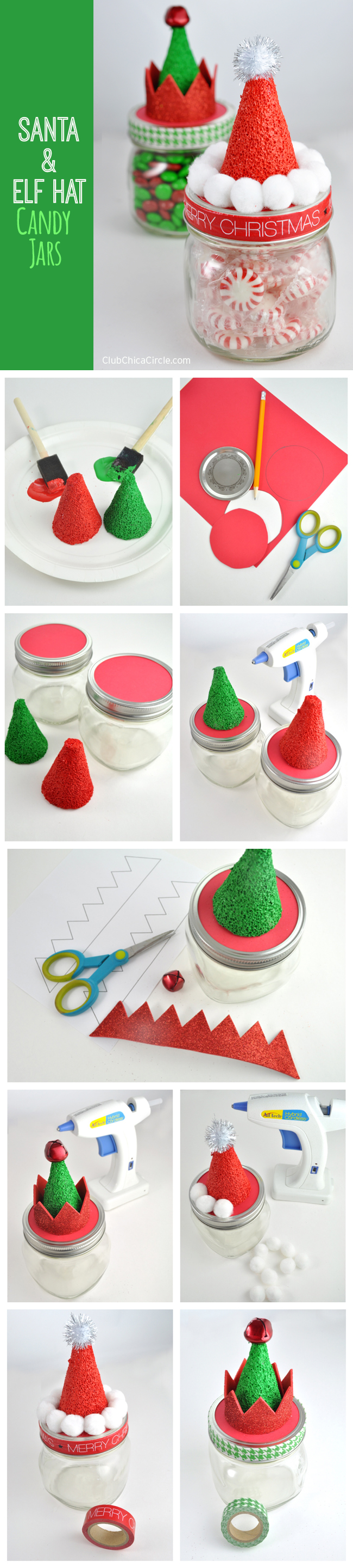How to Make Santa and Elf Hat Candy Mason Jars