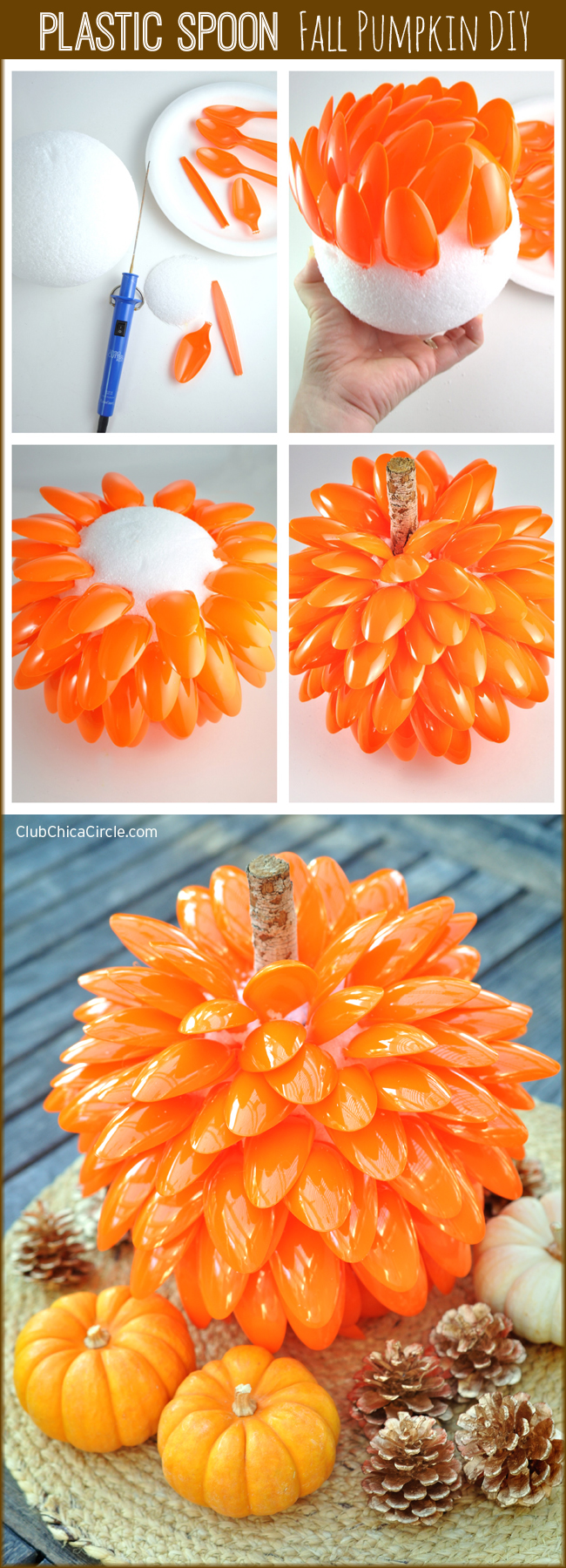 How to Make a Pumpkin with Plastic Spoons and a Foam Ball