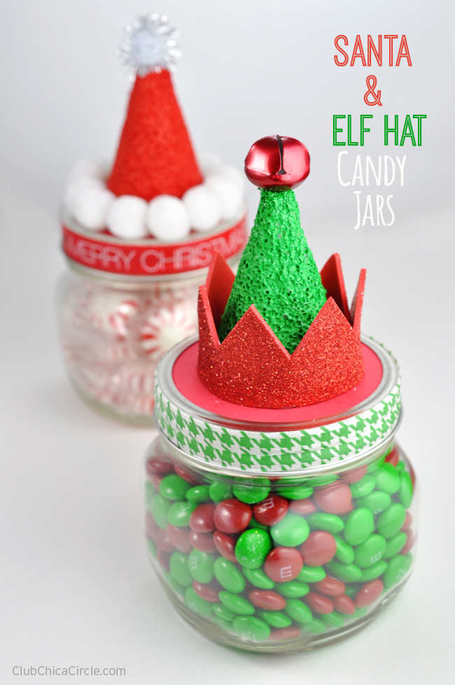 Santa and Elf Hat Candy Jars Homemade Holiday Gift Idea