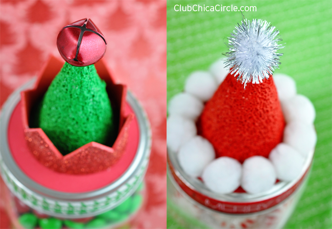 Santa and Elf Hat Candy Mason Jars Easy Craft Idea