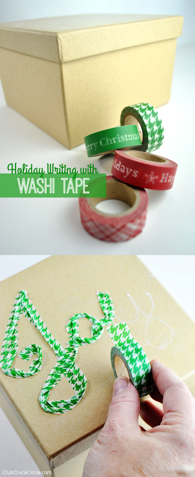 How to decorate a plain holiday package with washi tape
