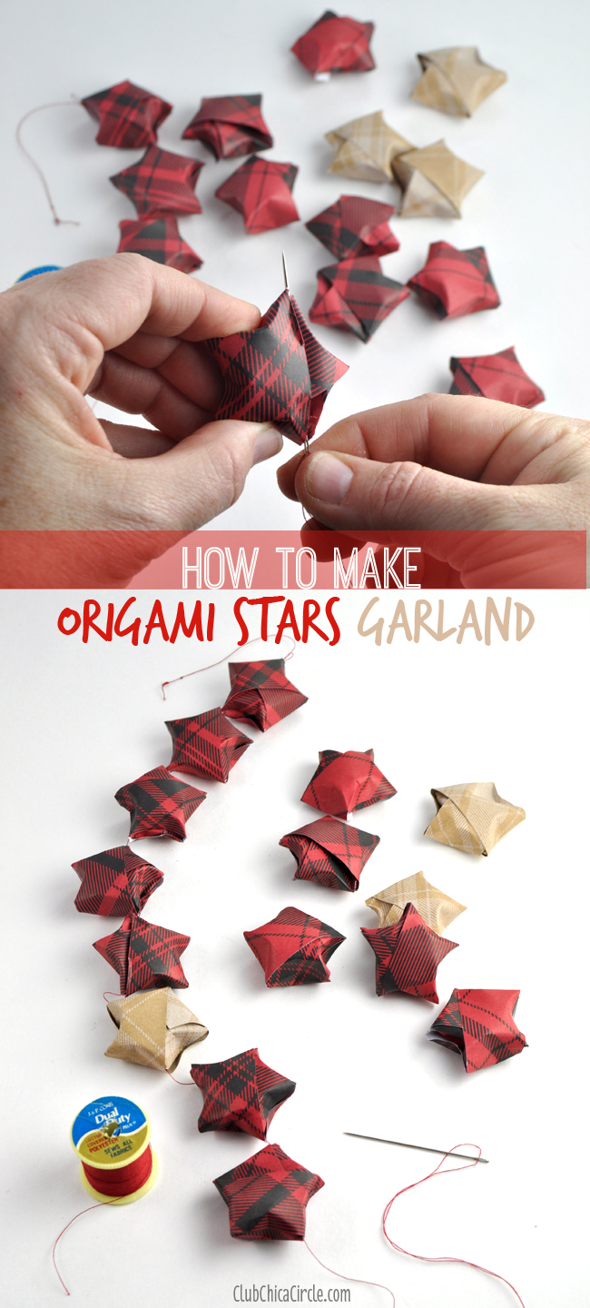 How to string origami stars together to make a pretty homemade holiday garland