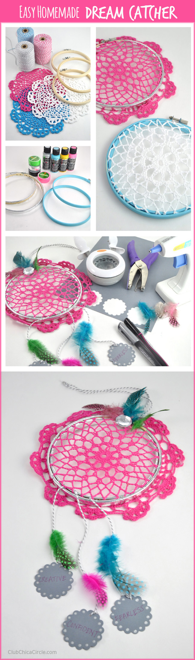 Easy Homemade Dream Catcher DIY with Embroidery Hoops and Doilies