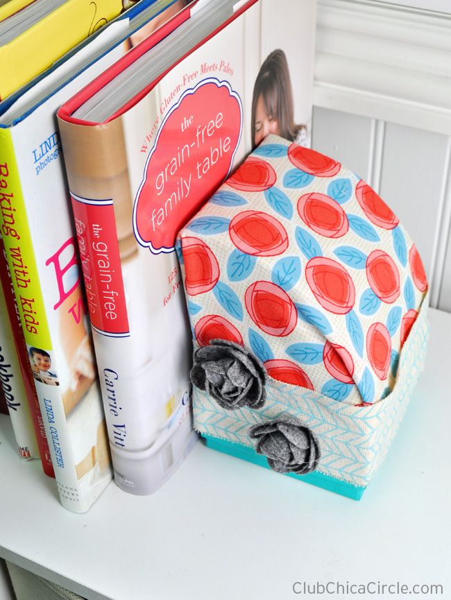 Fabric wrapped homemade bookends using foam cake form #makeitfuncrafts