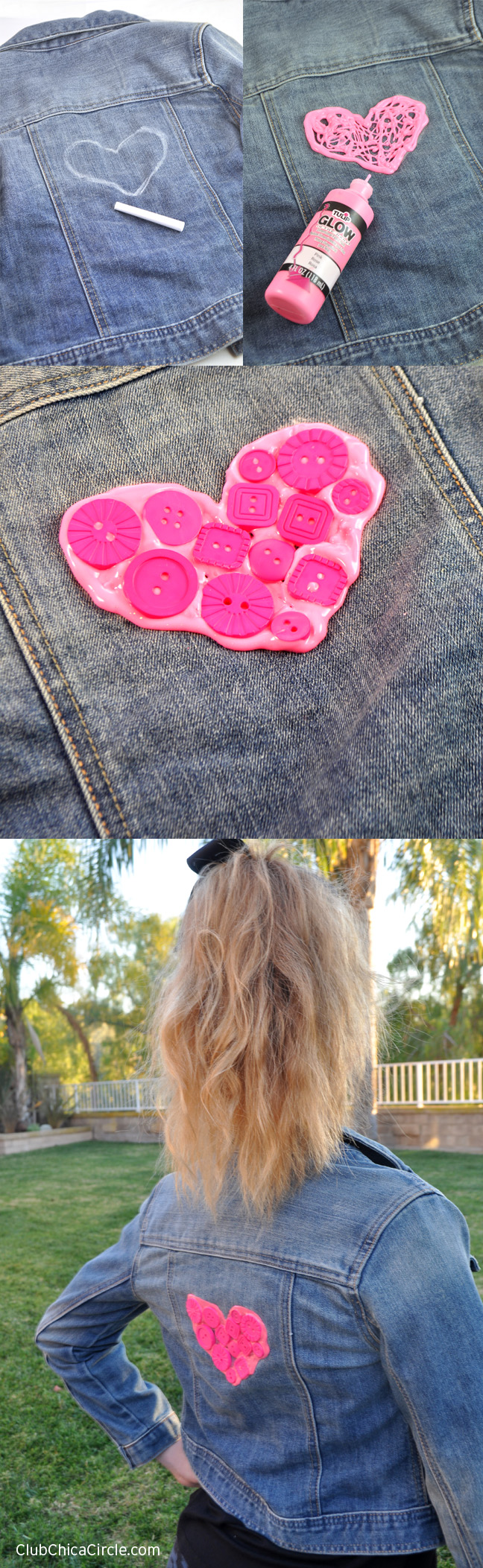 Upcycled Denim Jacket with Buttons and Puffy Paint