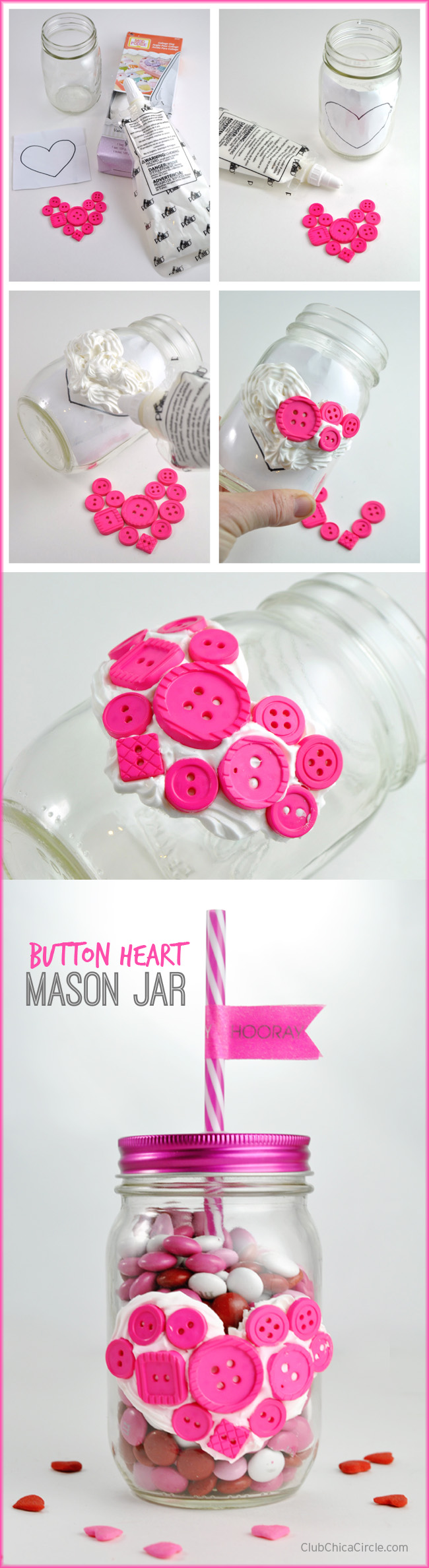 Button Heart Mason Jar with Collage Clay