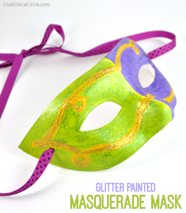 Glitter painted masquerade mask halloween craft idea