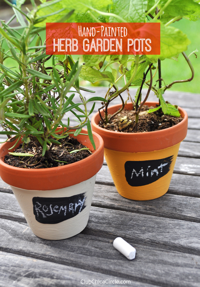 Pretty Hand-painted herb garden container pots