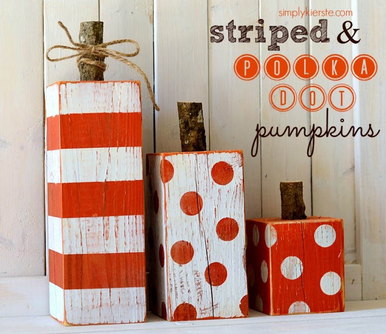 striped and polka dot wood pumpkins