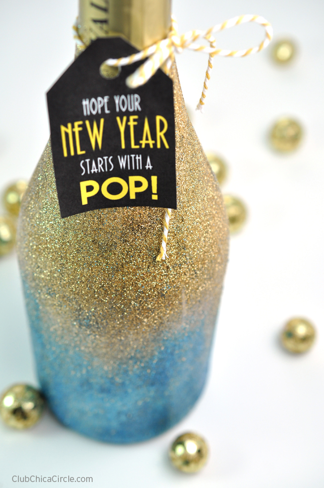 Gold Glittered Champagne Bottle for New Years Gift idea