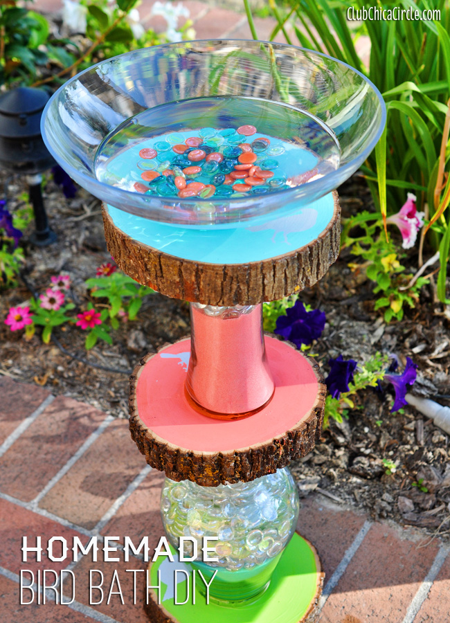 Homemade Vase and Wood Slice Bird Bath upcycle DIY