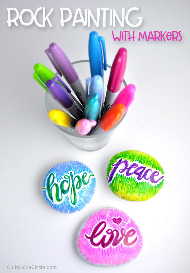 hand lettered colorful painted rocks with Sharpie markers @chicacircle