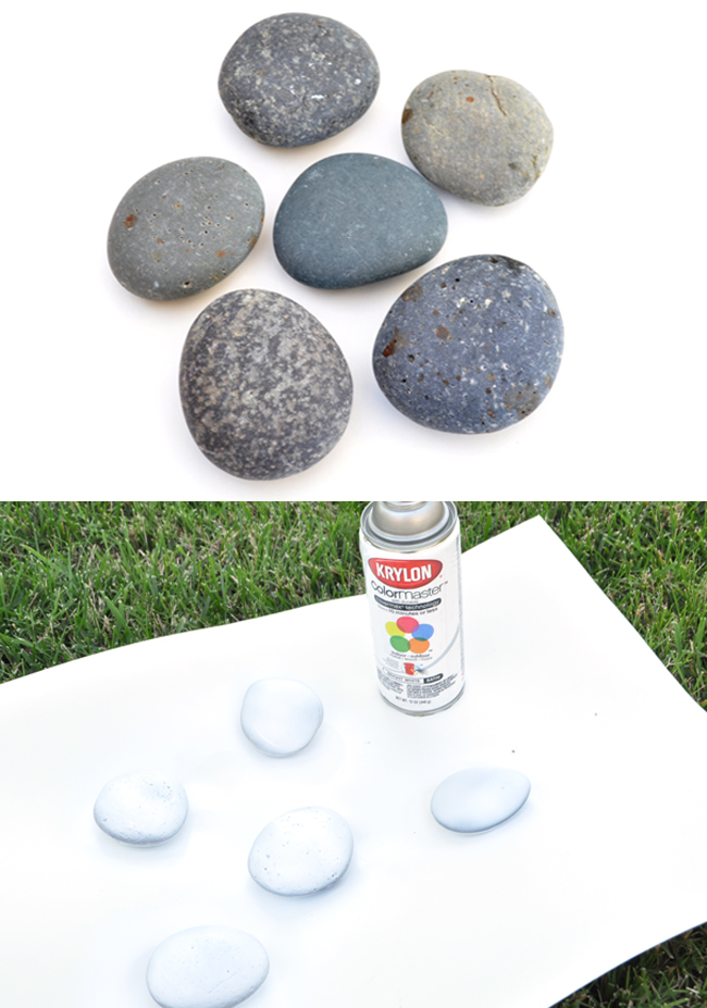 white spray painted rocks craft @chicacircle