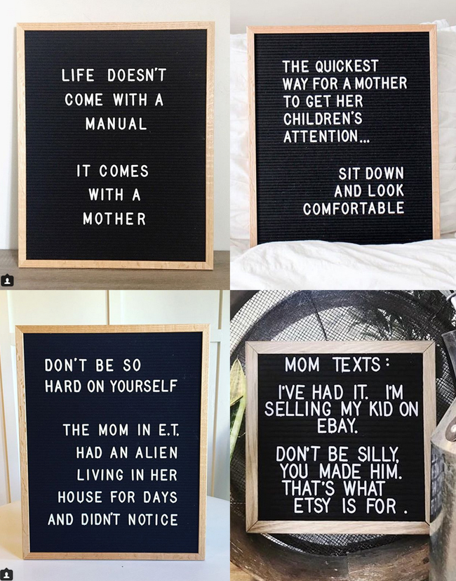 Funny and encouraging MOM quotes on letterboards