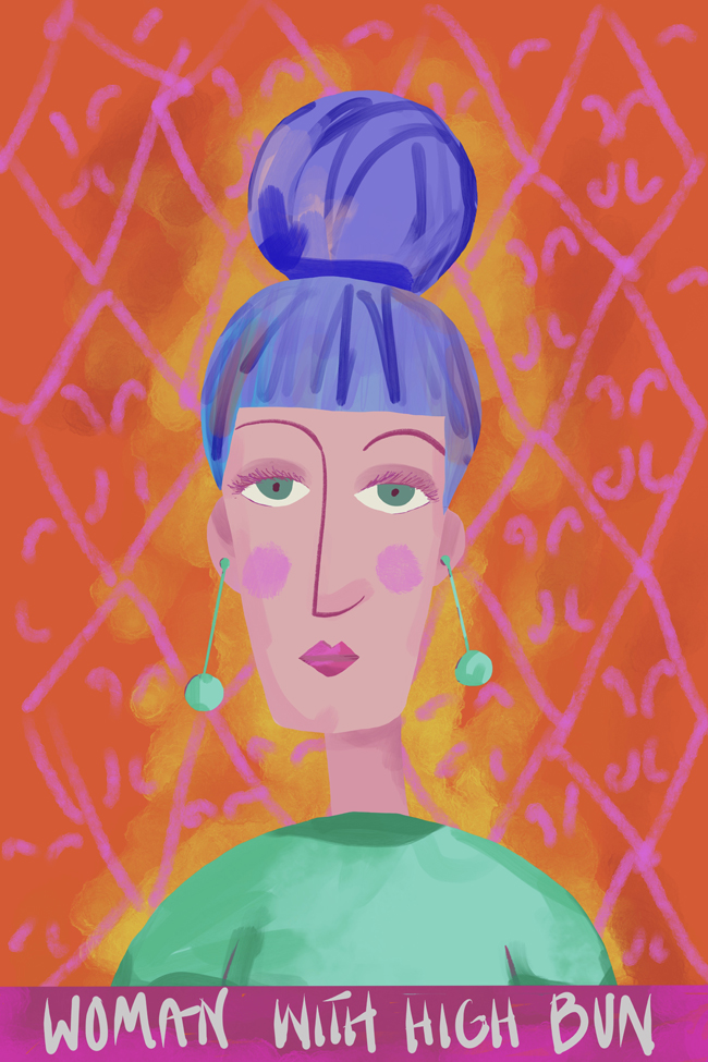 Woman with high bun procreate illustration